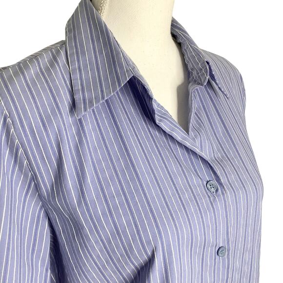 Worthington Stretch Easy Care Blue White Striped Button Down Top 10 - Picture 2 of 6